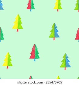 Seamless pattern with colorful watercolor trees.