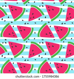 Seamless pattern with colorful watermelon. Vector illustration.