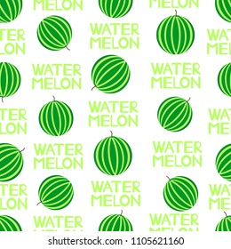 Seamless pattern with colorful watermelons and words Watermelon. Vector illustration