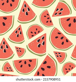 Seamless pattern with colorful watermelon.Tropical vector background with watermelon.Summer,fruit,watermelon.Textile texture and wrapping paper with watermelon