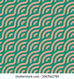 Seamless pattern with colorful waves of circles and rings of bright colors. Abstract geometric shapes texture. Twisted composition for textile, web design, cards, background. Vector illustration