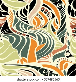 Seamless pattern of colorful waves. Used wavy lines in different colors. Arranged with a certain rhythm