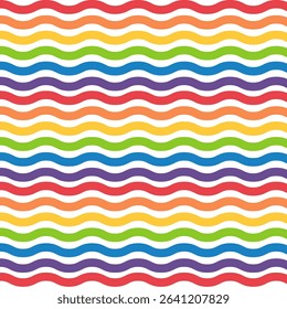 Seamless pattern with colorful waves.Pride month symbol background.Rainbow repeat pattern isolated on white background.Colorful vector background.