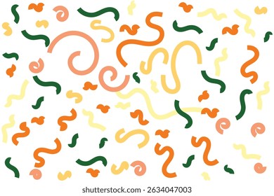 Seamless pattern of colorful, wavy, abstract lines on white.