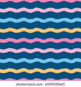 Seamless pattern with colorful wavy lines and blue background