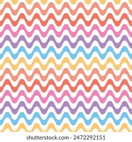 Seamless pattern with colorful wavy lines. Retro summer print