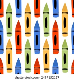 A seamless pattern with colorful wax crayons. Background, banner, texture, textile, wallpaper, wrapping paper, packaging template.