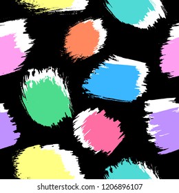 Seamless pattern with colorful wide brush strokes isolated on black background. Hand drawn texture. 