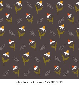 Seamless pattern with colorful wild chamomiles. Vector illustration, textile design.