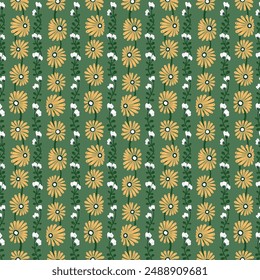 Seamless pattern with colorful wild flowers borders on background