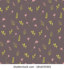 Patrón inmaculado con flores y plantas silvestres coloridas. Ilustración vectorial para el diseño textil, papel tapiz, papel envolvente.
