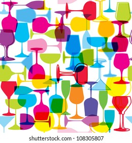 Seamless pattern with colorful wine glasses