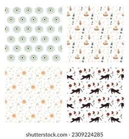 Seamless pattern colorful of witch, fortune, magic. Design for wallpaper, textile and background