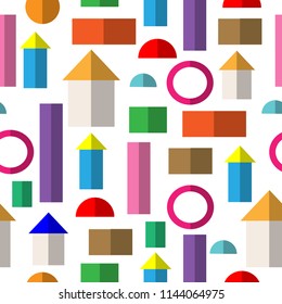 Seamless pattern of colorful wood block toy for kids, vector design.