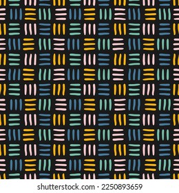Seamless pattern with colorful woven design and black background