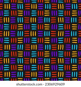 Seamless pattern with colorful woven design and black background