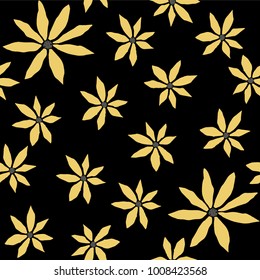 Seamless pattern with colorful yellow flowers on dark background. Vector Illustration