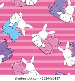 seamless pattern with colorfull cute bunny and teddy bear vector illustration 