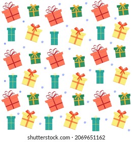 Seamless pattern with colorfull gift boxes, flat vector illustration