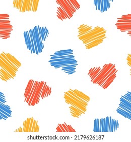 Seamless pattern with colorgul hand drawn hearts.