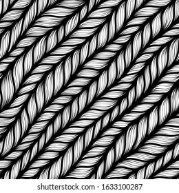 Seamless pattern for coloring book for adult. Abstract monochrome hand drawn abstract seamless pattern with wavy lines knitted warm