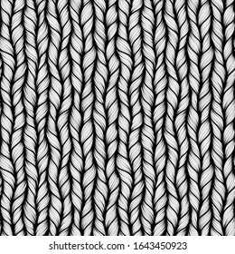 Seamless pattern for coloring book for adult. Abstract monochrome hand drawn abstract seamless pattern with wavy lines knitted warm