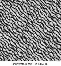Seamless pattern for coloring book for adult. Abstract monochrome hand drawn abstract seamless pattern with wavy lines knitted warm