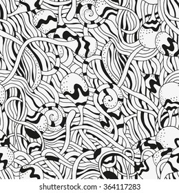Seamless pattern for coloring book.  Ethnic, floral, retro, doodle, vector, tribal design element. Black and white  background.
