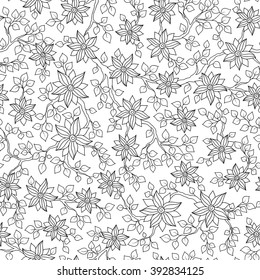 Seamless Pattern for coloring book. Ethnic, floral, retro, doodle, tribal design element. Black and white background. Henna paisley mehndi doodles design tribal design element