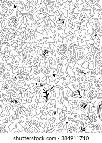Seamless pattern for coloring book. Hand drawn vector illustration for your design. Floral elements.