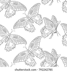seamless pattern  coloring butterfly Papilio Rumanzovia tropical.  vector illustration