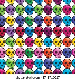 Seamless pattern with coloring cartoon skulls. Halloween illustration