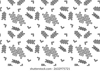 Seamless pattern, coloring page with arrows, pointer, and checkmark. Abstract vector geometric background. For entertaining kids, black and white design, DIY craft, and wrapping paper or wallpaper.
