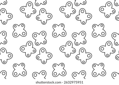 Padrão contínuo, página de coloração de borboletas como formas, e decorado de acentos circulares. Vetor de fundo abstrato. Para entreter crianças, preto e branco de verão ou design de primavera, DIY artesanato.
