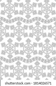 Seamless pattern or coloring page with snowflakes or snow as a texture, background for anti-stress coloring for Christmas. Outline vector stock illustration for printable coloring book in A4 format