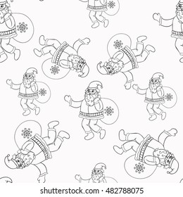 seamless pattern coloring Santa Claus with gift bag vector illustration