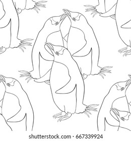 Seamless pattern coloring Subantarctic  penguin papuan .Vector illustration