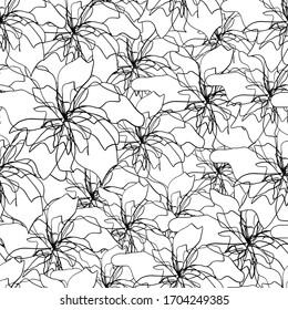 Seamless pattern of colorless peonies flowers.