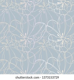 Seamless pattern with colors. Contour drawing of Tulip buds. The delicate flavor. Layered vector file.