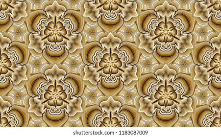 Seamless pattern. Colors of gold shades. Suitable for decorating walls, backgrounds.