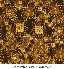 Seamless pattern. The colors of gold. A texture composed of rounded and slightly swollen squares imitating gold placers.