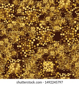 Seamless pattern. The colors of gold. A texture composed of rounded and slightly swollen squares imitating gold placers.