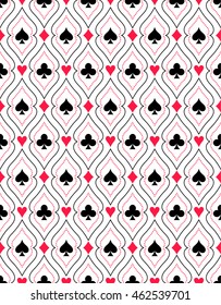 Seamless pattern from colors of playing cards. A template for a case, packagings, fabrics. Background. Vector illustration.