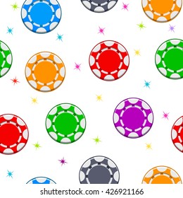 Seamless pattern with Colors Poker Chips in vector