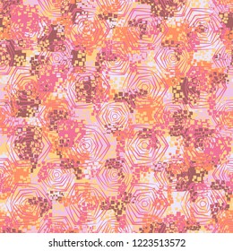 Seamless pattern. The colors of spring. Geometric flowers. Editing is available.
