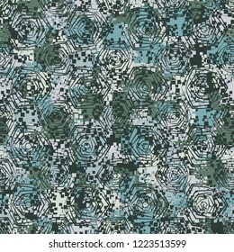 Seamless pattern. The colors of spring. Geometric flowers. Editing is available.