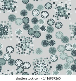 Seamless pattern. The colors of spring. A texture composed of groups of rounded and slightly swollen squares surrounded by carelessly painted likeness of sliced lemons.