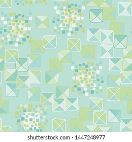 Seamless pattern. The colors of spring. A texture composed of groups of rounded and slightly swollen squares surrounded by carelessly painted diagonally separated translucent squares.