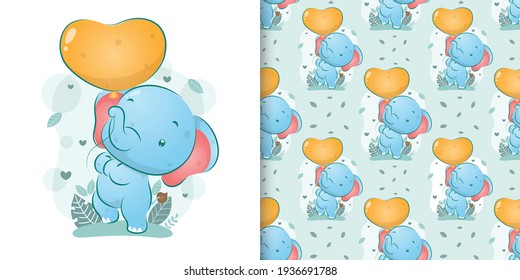 The seamless pattern of the coloured elephant holding the love balloons of illustration