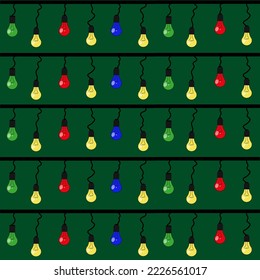 Patrón sin brillo con edison de lámpara de color. Imprimir para papel pintado o tela con lámpara. Granja de Navidad con edison de lámpara.